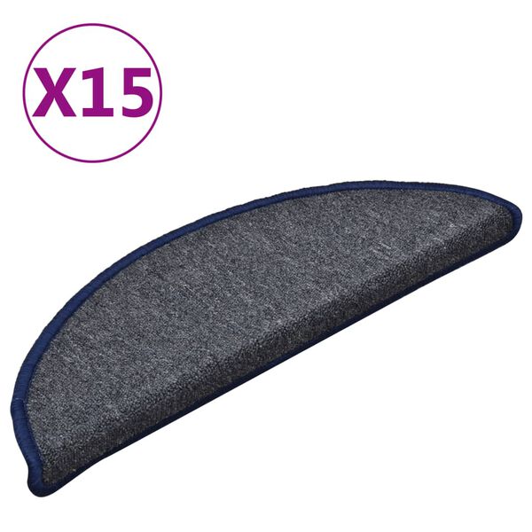 vidaXL Stair Mats 15 pcs 56x17x3 cm Dark Grey and Blue Half Round