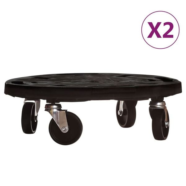 vidaXL Plant Trolleys with Wheels 2 pcs Diameter 40 cm Black 275 kg