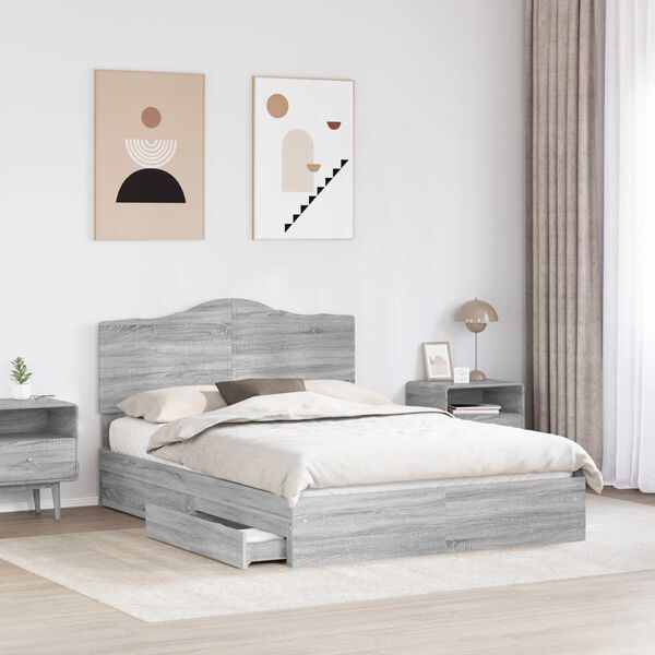 vidaXL Storage Bed Grey Sonoma 160 x 200 cm Engineered Wood