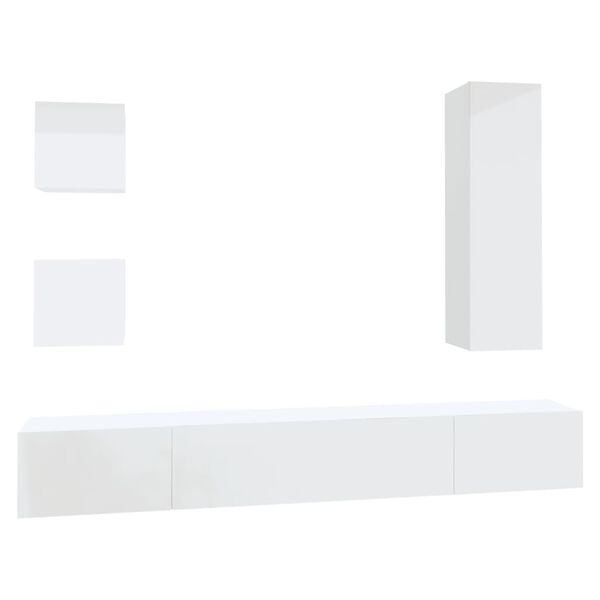 vidaXL 5 Piece TV Cabinet Set High Gloss White Engineered Wood