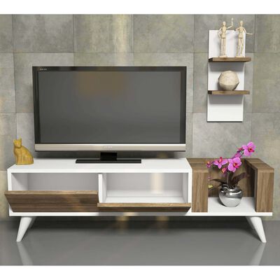 Homemania TV Stand Pers 130x30x38.6 cm White and Walnut