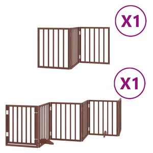 vidaXL Dog Gate with Door Foldable 9 Panels Brown 450 cm Poplar Wood