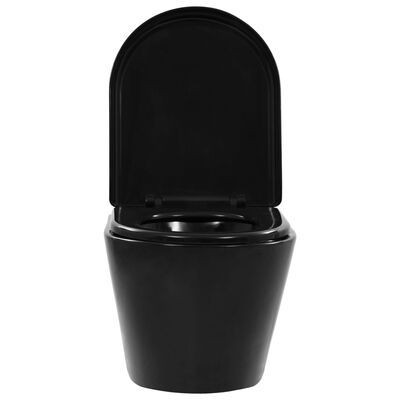 vidaXL Wall Hung Rimless Toilet Ceramic Black