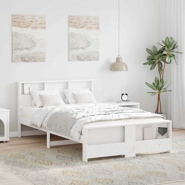 vidaXL Bed Frame with Headboard White 120 x 190 cm Engineered Wood
