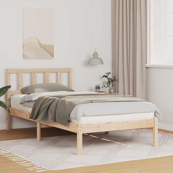 vidaXL Bed Frame with Headboard Brown 100 x 200 cm Solid Pine Wood