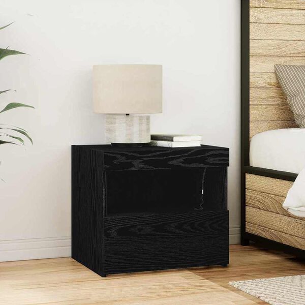 vidaXL Bedside Cabinet Black Oak 50 x 40 x 45 cm Engineered Wood