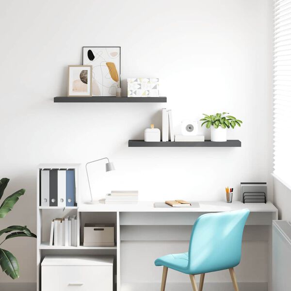 vidaXL Floating Wall Shelves 2 pcs High Gloss Grey 90x23.5x3.8 cm MDF