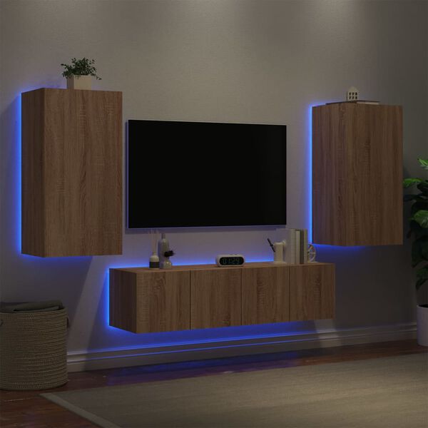 vidaXL 4 Piece TV Wall Units with LED Sonoma Oak Engineered Wood
