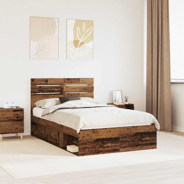 vidaXL Bed Frame with Headboard Old Wood 120 x 190 cm Solid Pine Wood