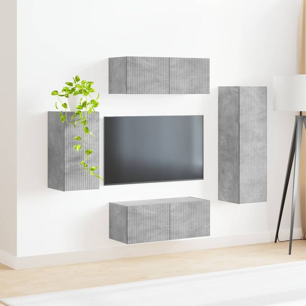 vidaXL TV Cabinet Set Wall-mounted 4 pcs Concrete Grey Engineered Wood
