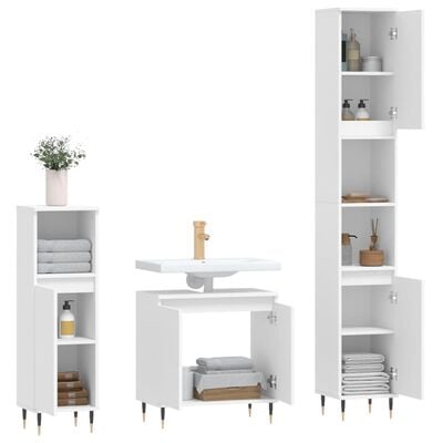 vidaXL 3 Piece Bathroom Cabinet Set White Engineered Wood