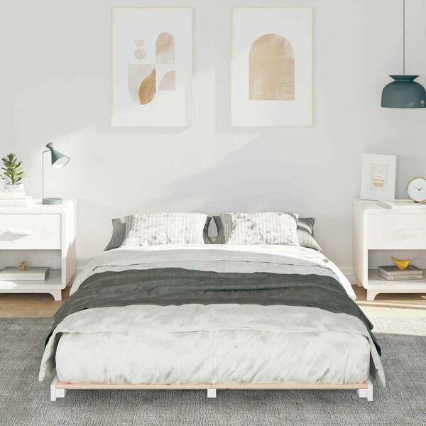 vidaXL Floor Bed Frame White 120 x190 cm Solid pine wood
