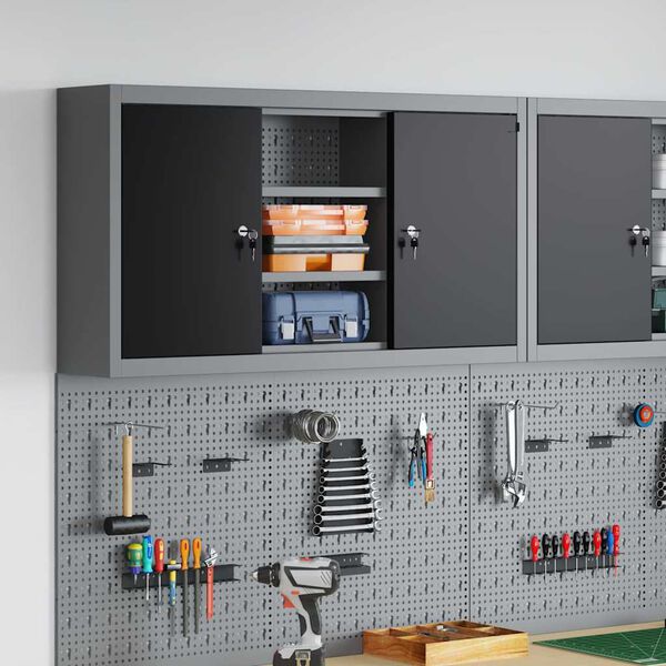 vidaXL Tool Cabinet with Shelf Black and Grey 100 x 20 x 55 cm