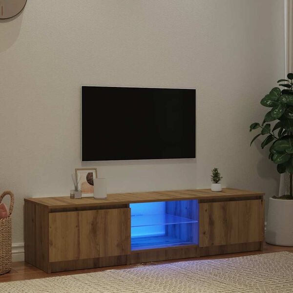 vidaXL TV Cabinet with LED Lights Artisian Oak 140x40x36 cm Engineered Wood