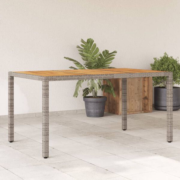 vidaXL Garden Table with Acacia Wood Top Grey 150x90x75 cm Poly Rattan