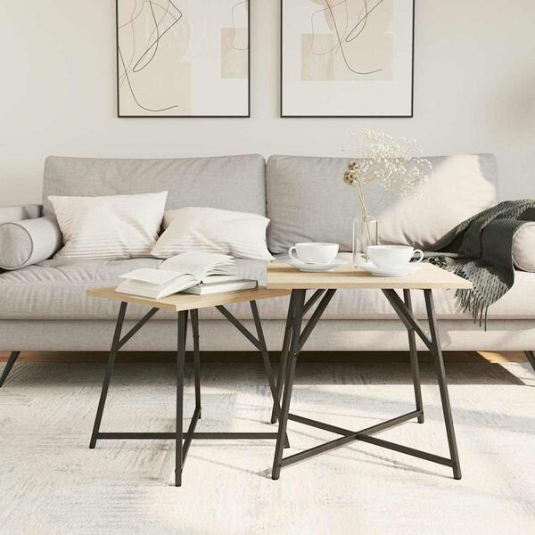 vidaXL Side Table Set 2 pcs Sonoma Oak and Black