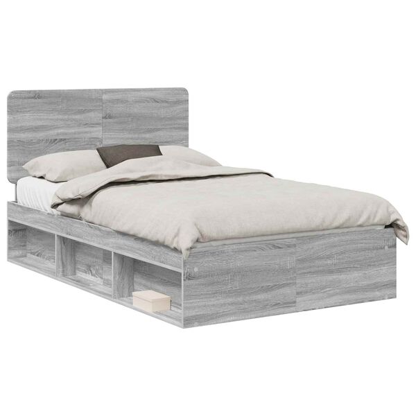 vidaXL Bed Frame Grey Sonoma 120 x 190 cm Solid Pine Wood