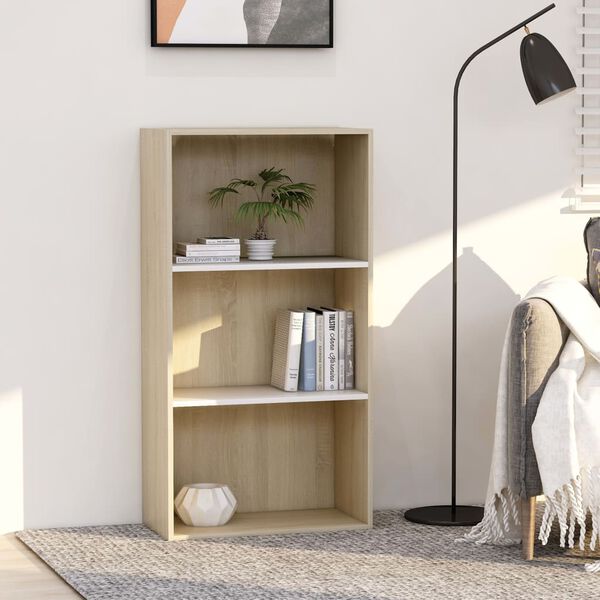 vidaXL 3-Tier Book Cabinet White and Sonoma Oak 60x30x114 cm Engineered Wood