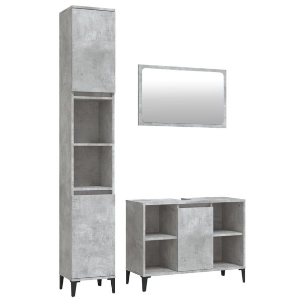 vidaXL 3 Piece Bathroom Furniture Set Concrete Grey Engineered Wood