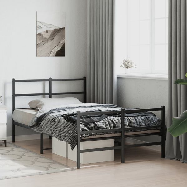 vidaXL Metal Bed Frame without Mattress with Footboard&nbsp;Black 120x190cm