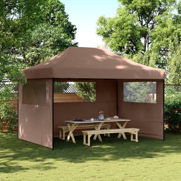 vidaXL Foldable Party Tent Pop-Up with 3 Sidewalls Brown
