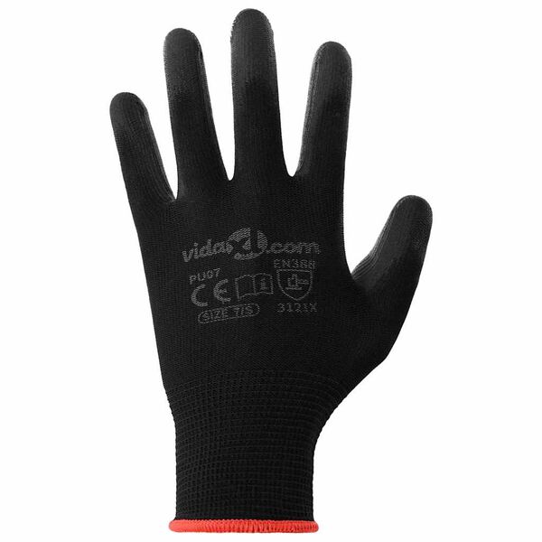 vidaXL Work Gloves 12 pcs Black 7 / S Polyester