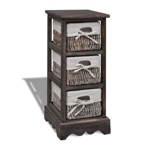 vidaXL Wooden Storage Rack 3 Weaving Baskets Brown