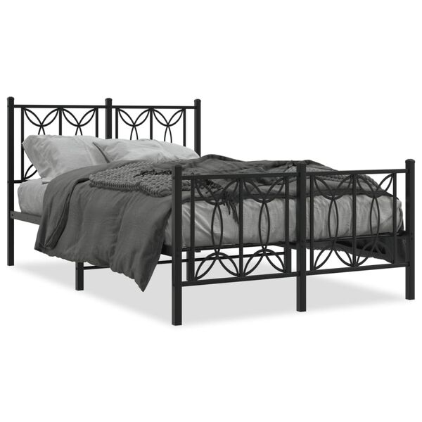 vidaXL Metal Bed Frame without Mattress with Footboard Black 120x190cm