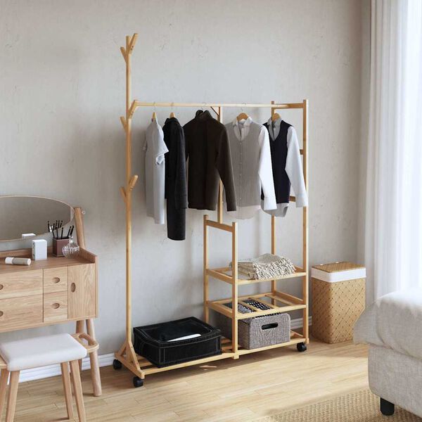 vidaXL Clothes Rack with Shelves and Wheels 100x38x175.5 cm Bamboo