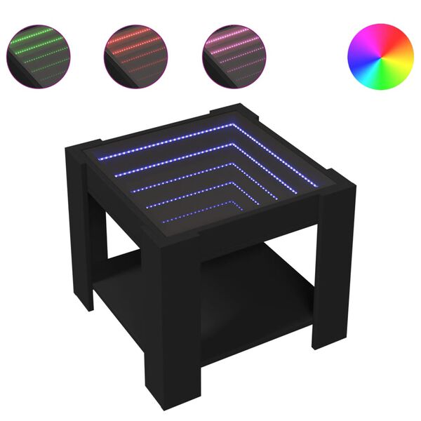 vidaXL Coffee Table with LED Black 53x53x45 cm Engineered Wood