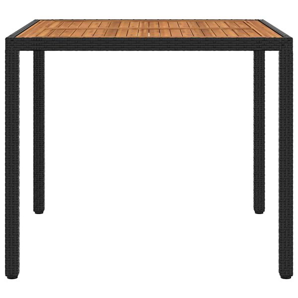 vidaXL Garden Table 90x90x75 cm Poly Rattan and Acacia Wood Black