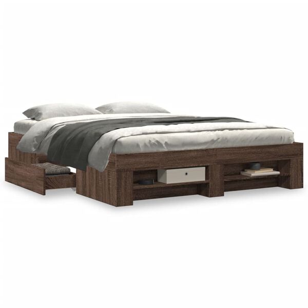vidaXL Bed Frame without Mattress Brown Oak 150x200 cm King Size Engineered Wood