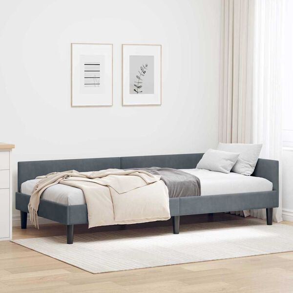 vidaXL Corner Bed Frame with Headboard Dark Grey 90 cm x 190 cm Velvet
