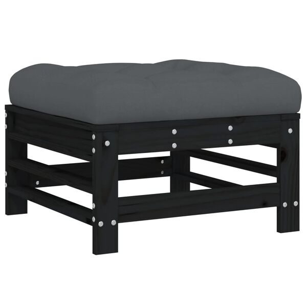 vidaXL Garden Footstool with Cushion Black Solid Wood Pine