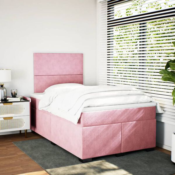 vidaXL Box Spring Bed with Mattress Pink 120x200 cm Velvet