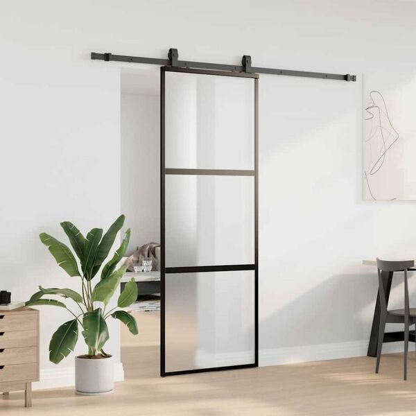 vidaXL Sliding Door with Hardware Set Black 76x205 cm Tempered Glass