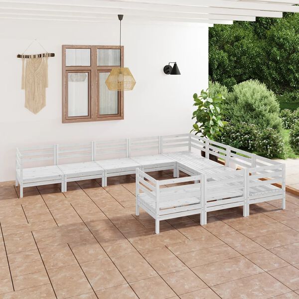 vidaXL 10 Piece Garden Lounge Set White Solid Wood Pine