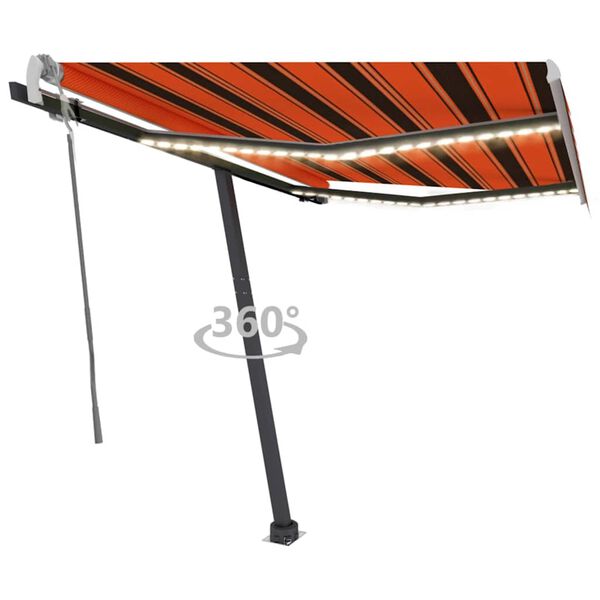 vidaXL Manual Retractable Awning with LED 350x250 cm Orange and Brown