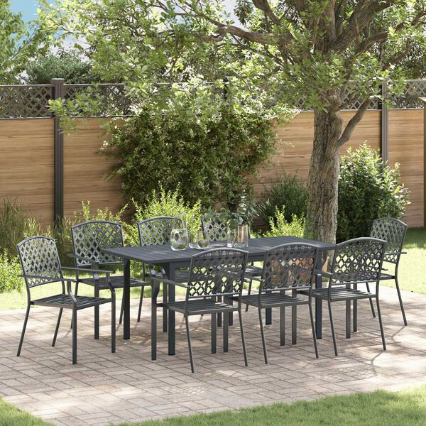 vidaXL Garden Dining Set 9 pcs Anthracite Powder-coated Steel