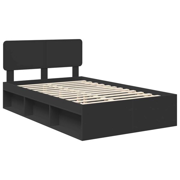vidaXL Bed Frame with Headboard Black 120 x 190 cm Solid Pine Wood