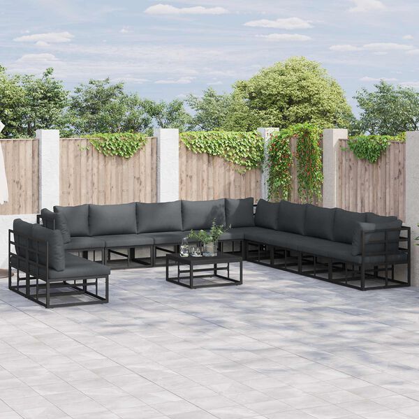 vidaXL Garden Sofa Set with Cushion 11 pcs Black Aluminium