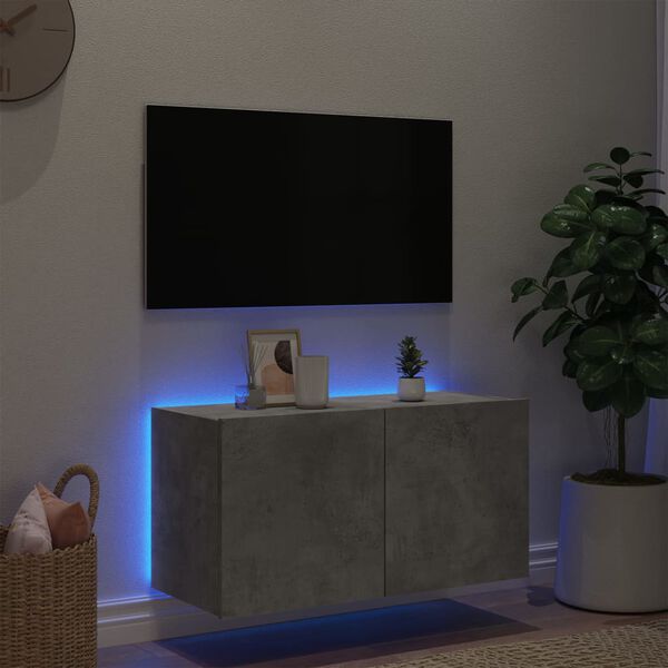 vidaXL TV Wall Cabinet with LED Lights Concrete Grey 80x35x41 cm
