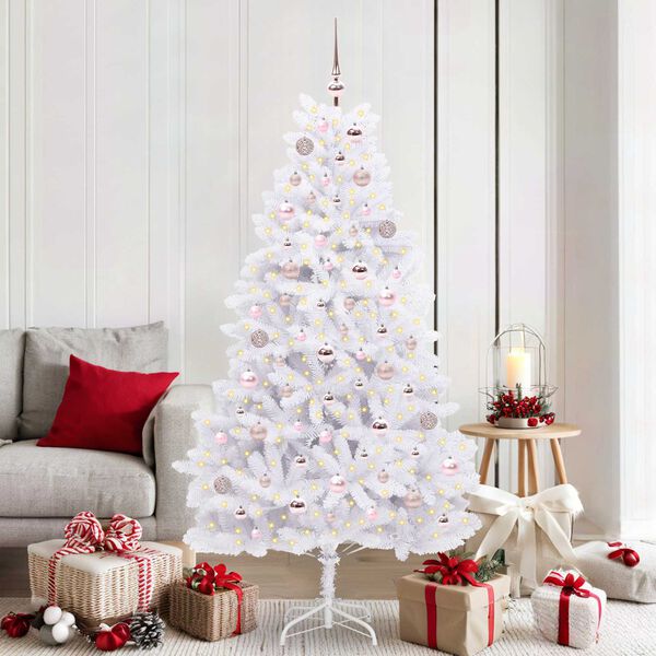 vidaXL Artificial Hinged Christmas Tree White 180 cm PVC and Steel