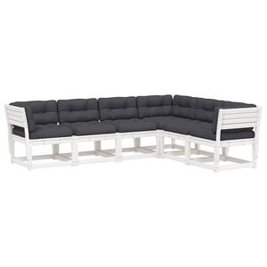 vidaXL 6 Piece Garden Sofa Set with Cushions White Solid Wood Pine