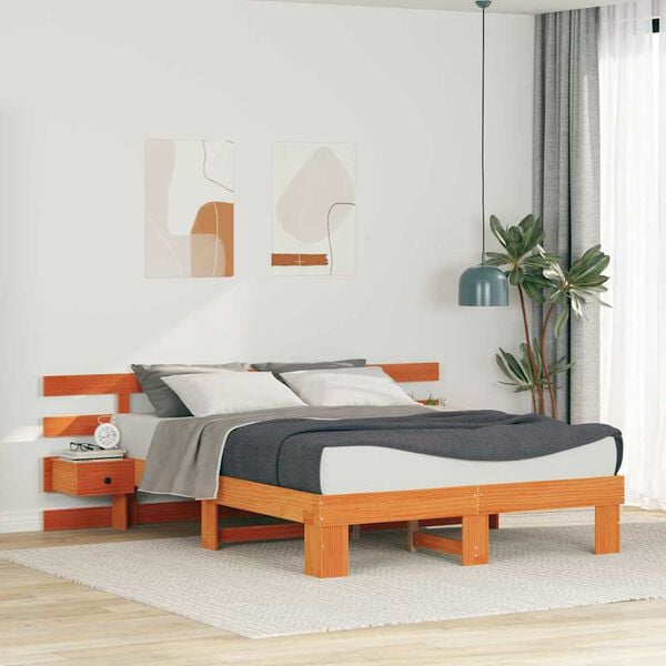 vidaXL Bed Frame with Headboard Brown 140 x 200 cm Solid Pine Wood