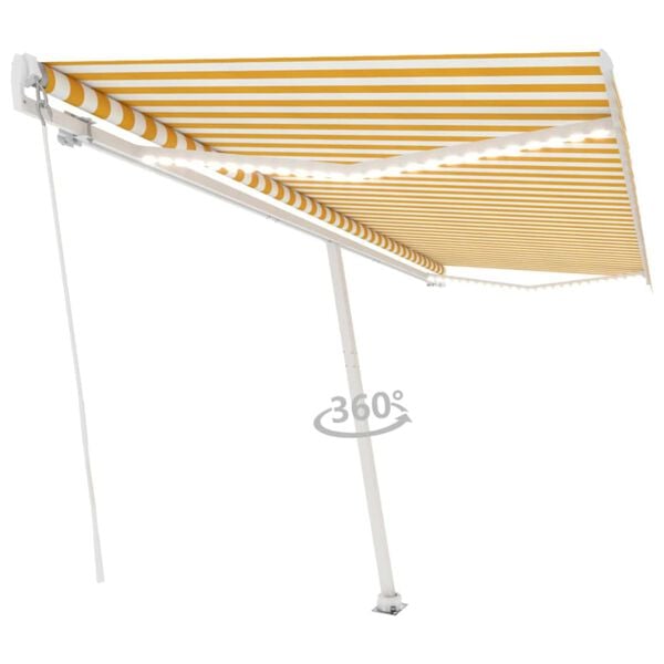 vidaXL Manual Retractable Awning with LED 500x300 cm Yellow and White