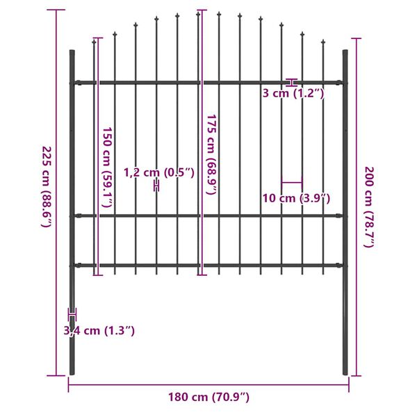 vidaXL Garden Fence with Spear Top Steel 181x175 cm Black