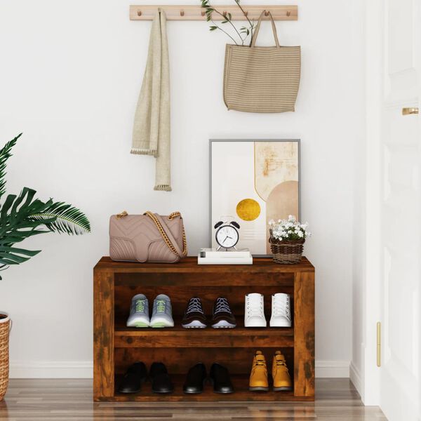 vidaXL Shoe Rack Smoked Oak 75x35x45 cm Engineered Wood