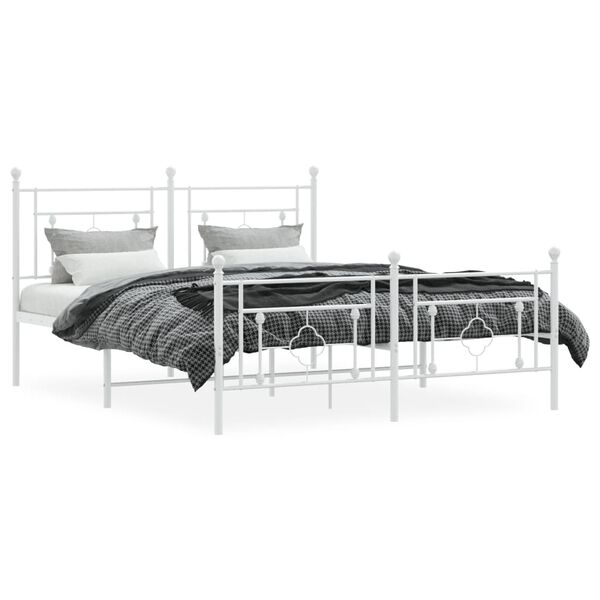 vidaXL Metal Bed Frame without Mattress with Footboard White 160x200cm