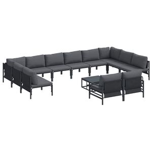 vidaXL Garden Sofa Set with Cushion 13 pcs Black Steel